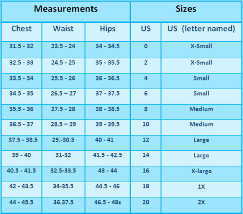 dress size chart for ladies